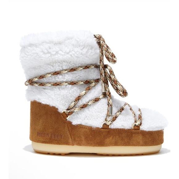 MOON BOOT FULL MOON SHEARLING LOW BOOTS Whiskey Brown Women's 5.5 Kids Sz 3 - Picture 1 of 14